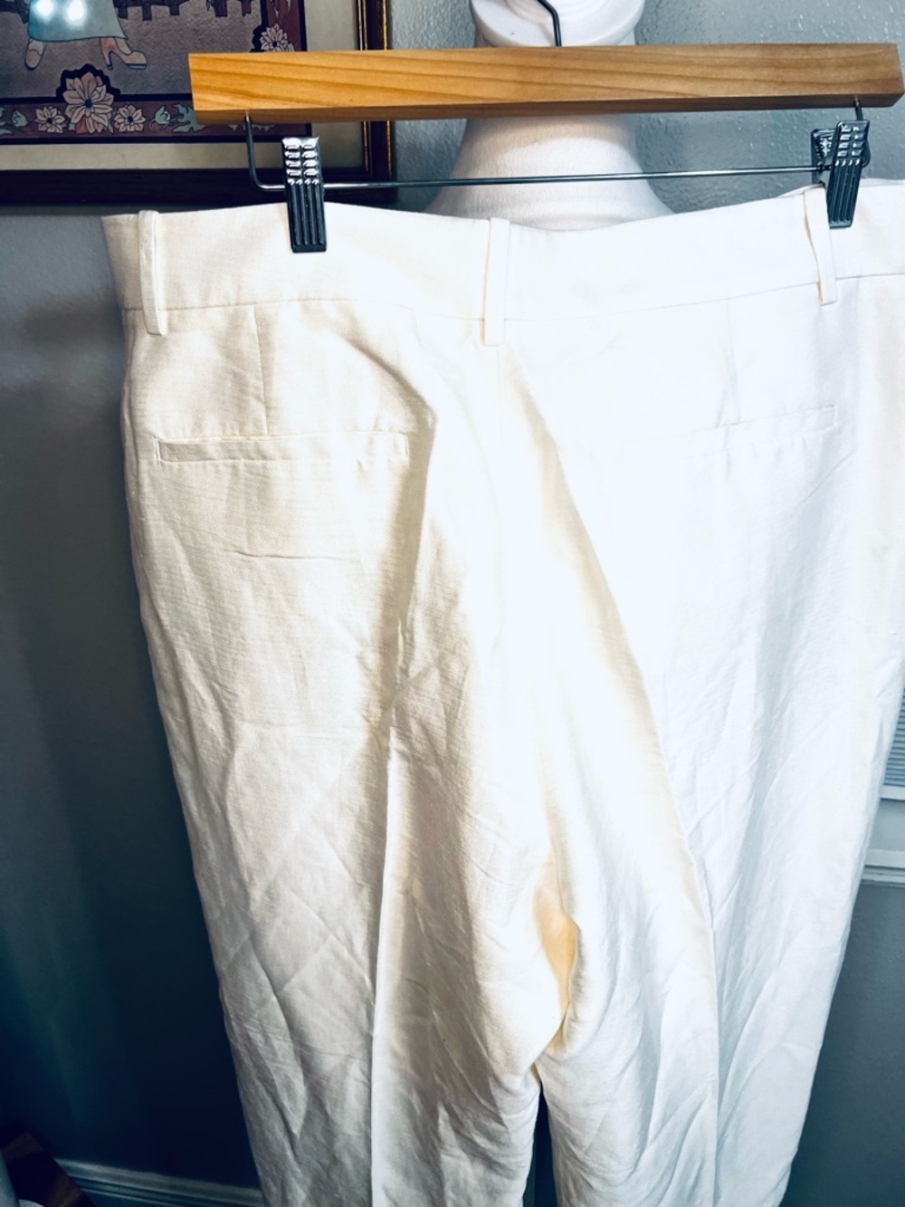 Banana Republic Cream High-Waist Straight Linen-Blend Pants 16 nwt - Picture 6 of 13